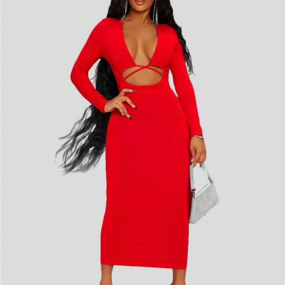 Elegant Red Cut-Out Dress